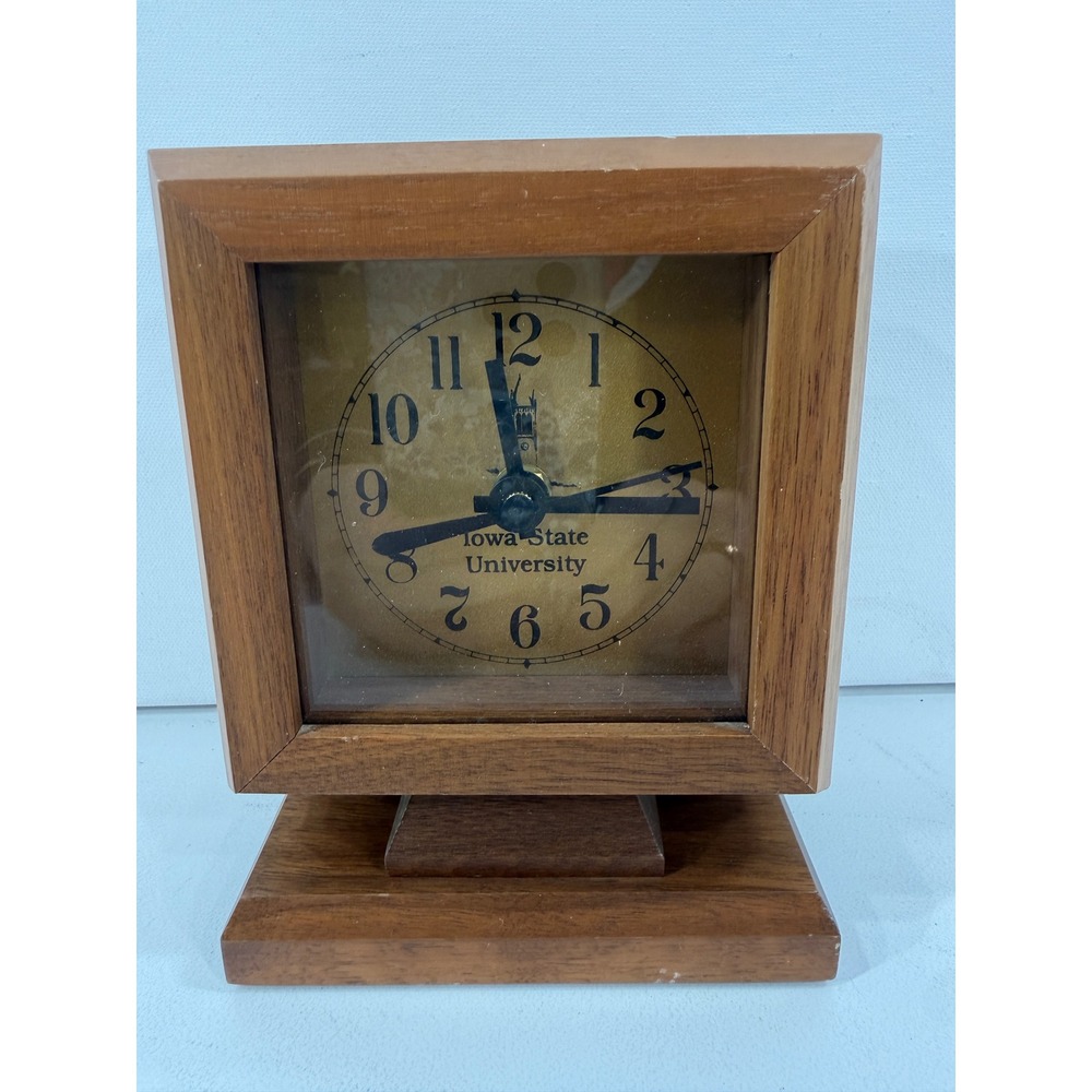 Iowa State University Wood Desk Clock Amana Furniture Shop Vintage Collegiate